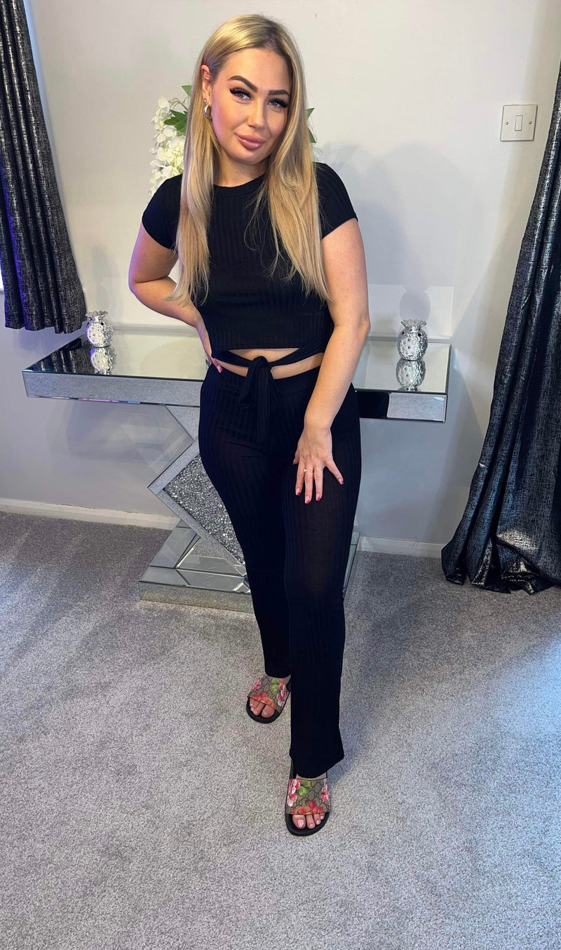 Tie front crop top set
